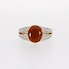 Bezel-Set Oval Red Agate Solitaire Split Shank Ring in Sterling Silver and 10K Gold