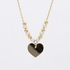 Alternating 3.0mm Freshwater Cultured Pearl and Bead with Heart-Shaped Disc Necklace in 14K Gold