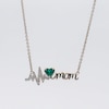 4.0mm Heart-Shaped Lab-Created Emerald and White Lab-Created Sapphire "mom" Heartbeat Necklace in Sterling Silver