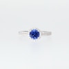 Blue Sapphire and 0.30 CT. T.W. Diamond Frame Double Row Shank Ring in 10K White Gold