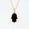 EFFY™ Collection Onyx and 0.085 CT. T.W. Diamond Hamsa and Evil Eye Double Charm Pendant in 14K Gold