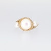 Freshwater Cultured Pearl and 0.145 CT. T.W. Diamond Swirl Bypass Frame Three Stone Ring in 10K Gold