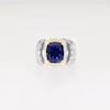 Cushion-Cut Blue Lab-Created Sapphire and 0.15 CT. T.W. Diamond Frame Ring in Sterling Silver and 10K Gold