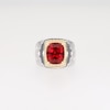 Cushion-Cut Lab-Created Ruby and 0.15 CT. T.W. Diamond Frame Ring in Sterling Silver and 10K Gold